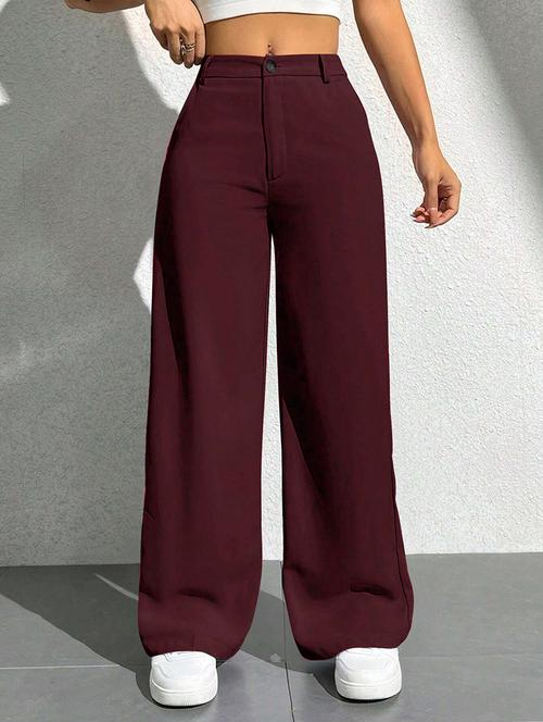 women solid high rise wide leg trouser - 21881582 - Standard Image - 0