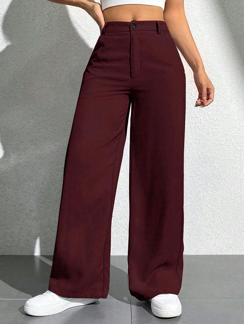women solid high rise wide leg trouser - 21881582 - Standard Image - 3