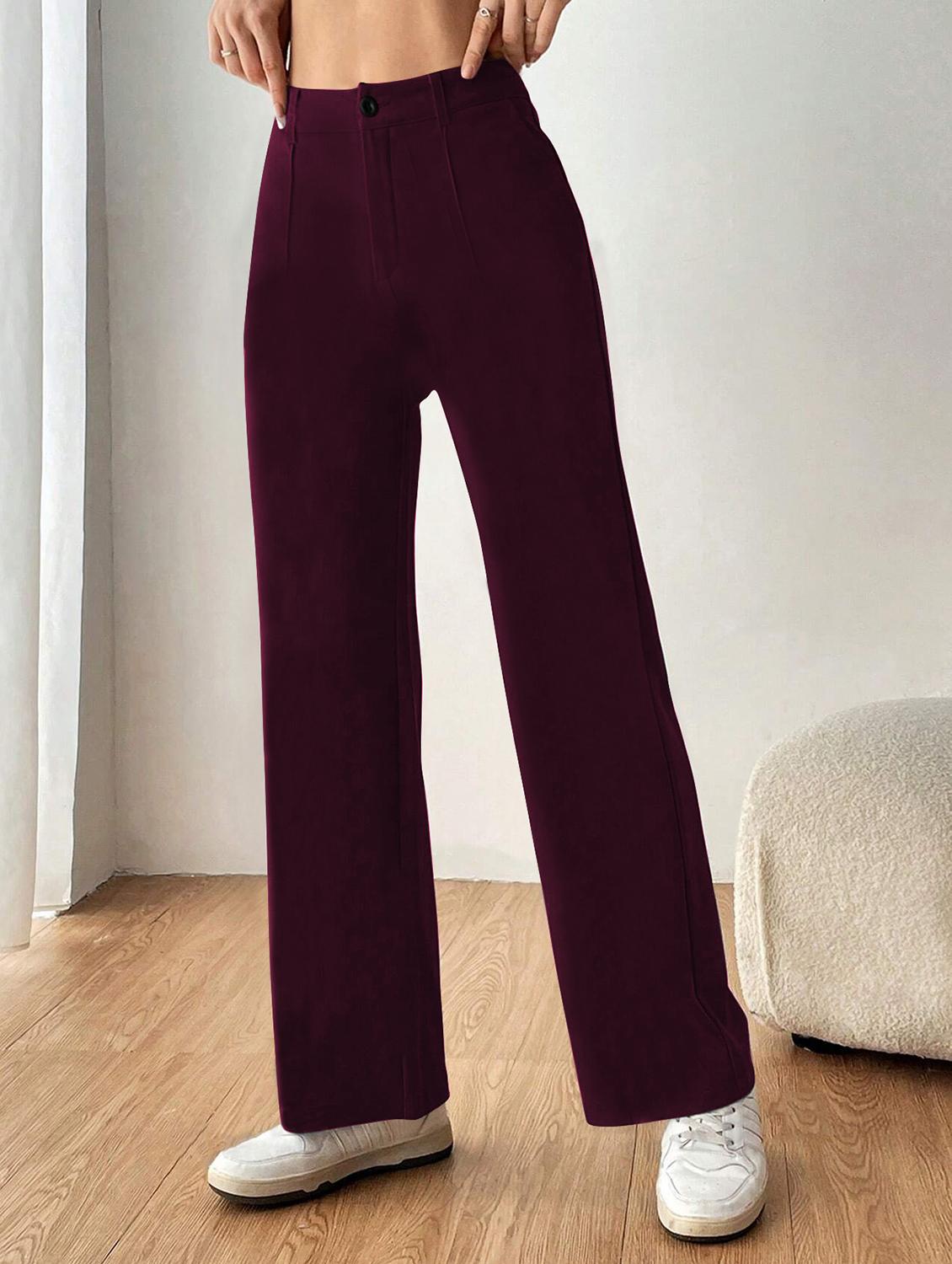 women solid high rise straight trouser - 21881584 - Zoom Image - 0
