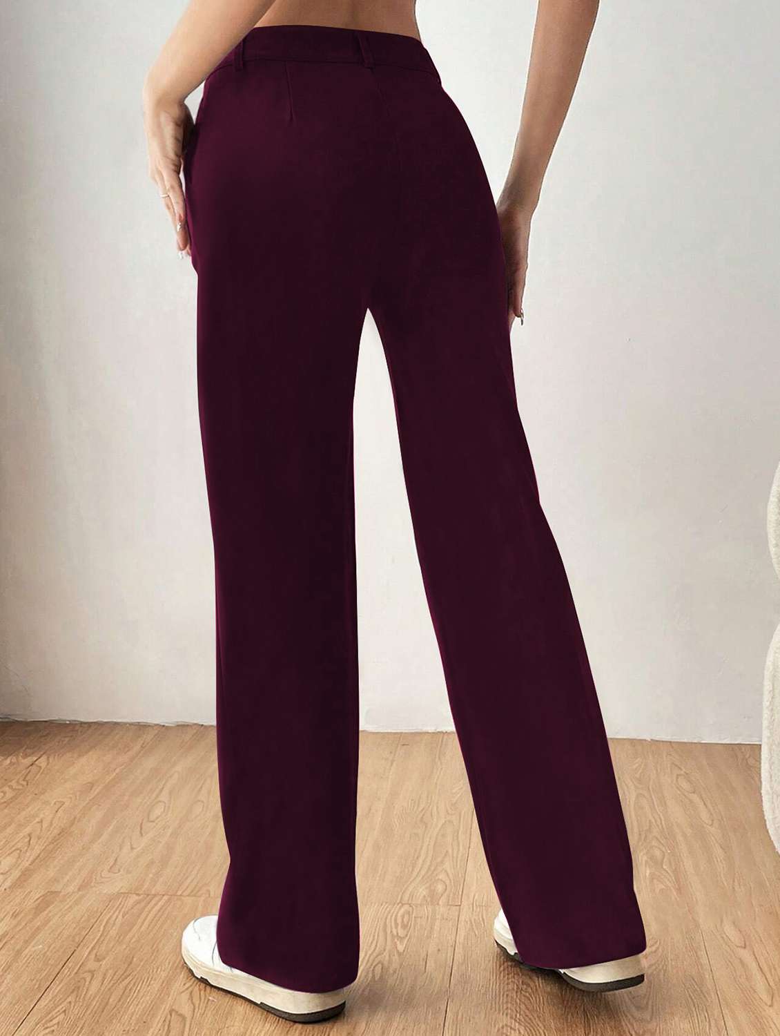 women solid high rise straight trouser - 21881584 - Standard Image - 3