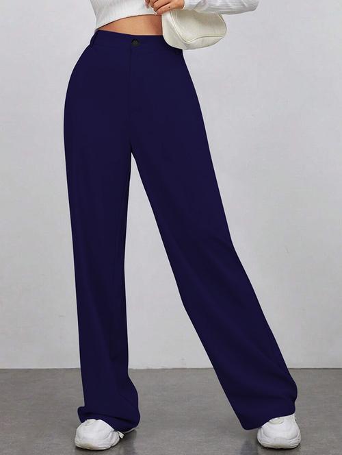 women solid high rise straight trouser - 21881588 -  Standard Image - 0