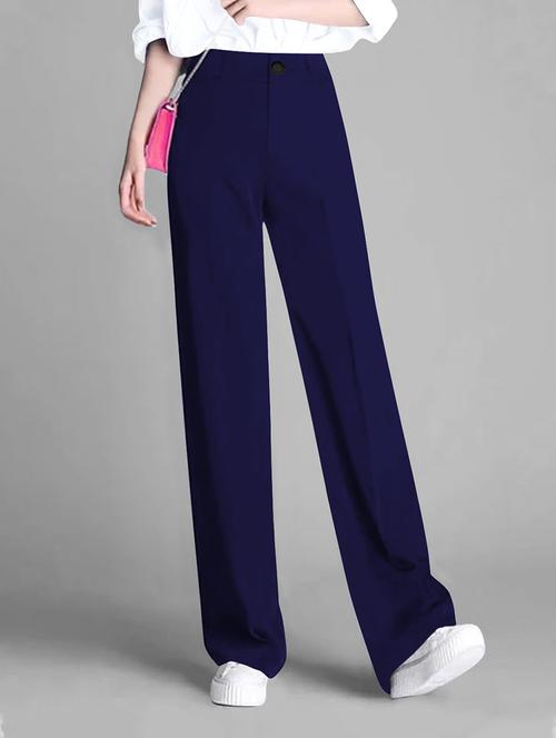 women solid high rise straight trouser - 21881589 - Standard Image - 0