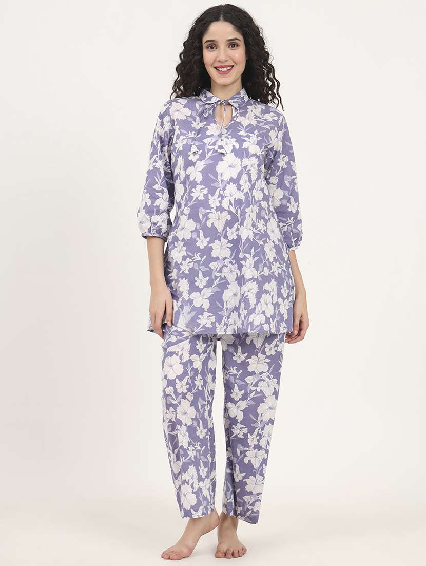 women printed nightwear pyjama set