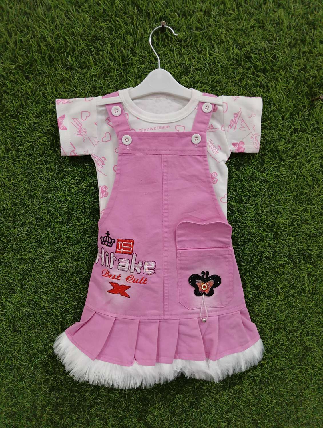 girls printed adjustable strap dungaree dress