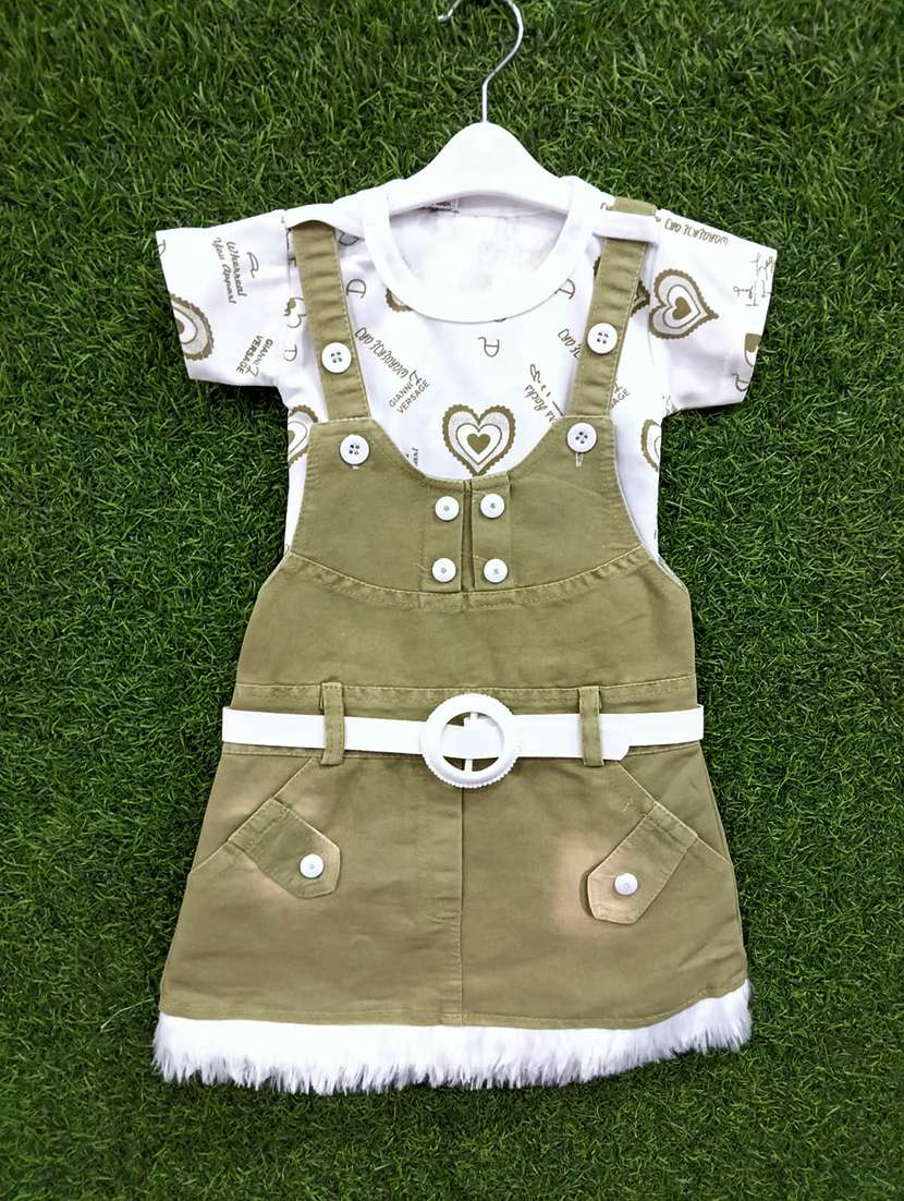 girls printed adjustable strap dungaree dress