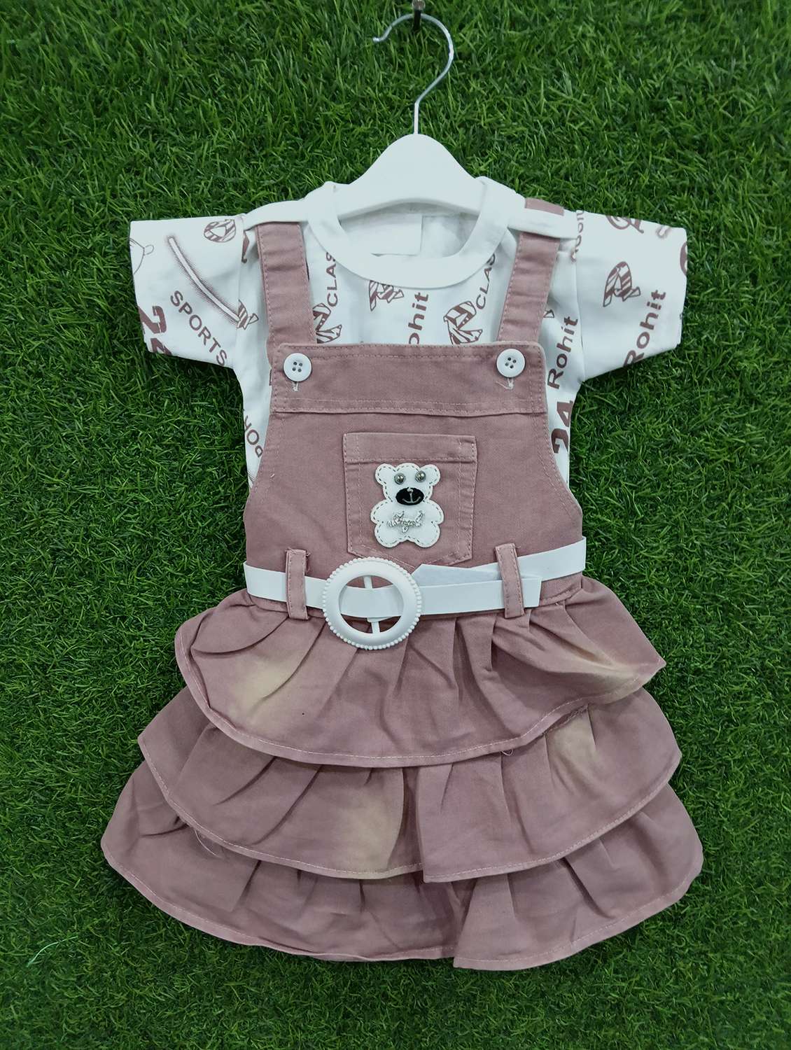 girls printed adjustable strap dungaree dress