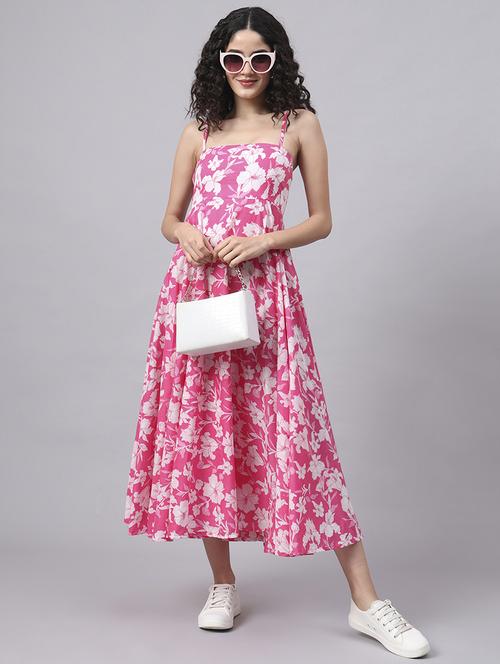 women printed shoulder strap fit & flare dress - 21881699 - Standard Image - 0