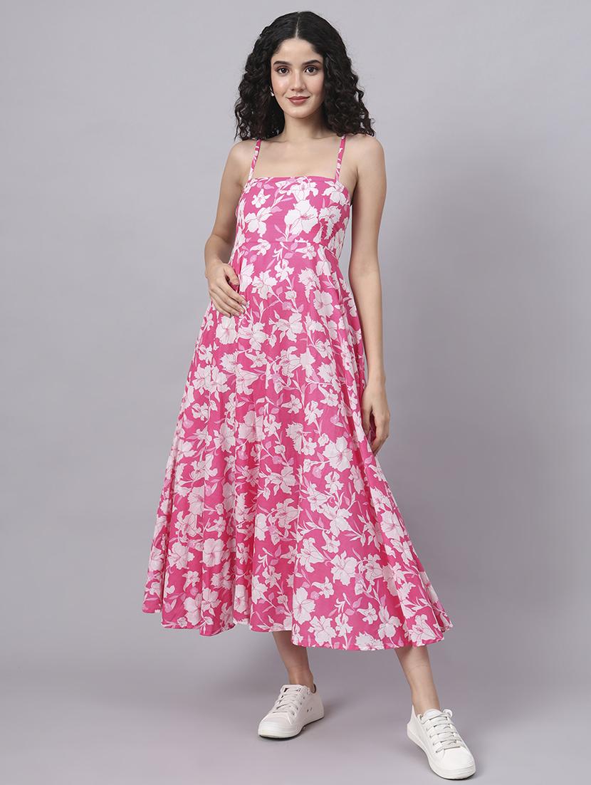 women printed shoulder strap fit & flare dress - 21881699 - Standard Image - 5