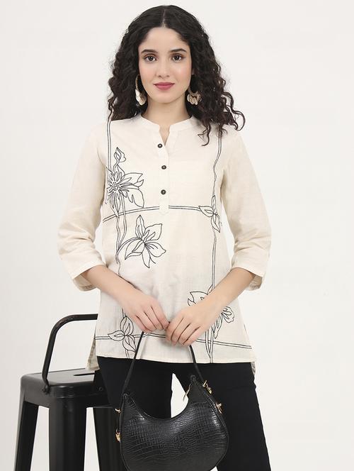 women embroidered mandarin neck high low kurti - 21881701 -  Standard Image - 0