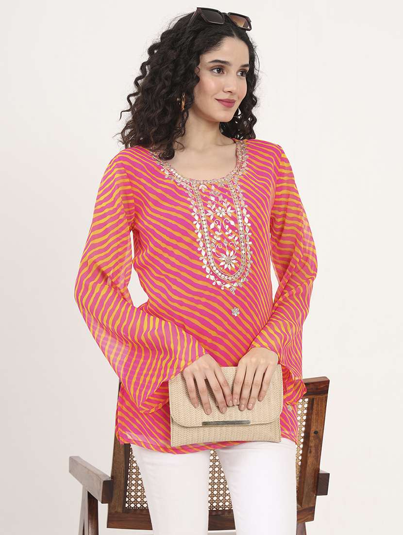 women embellished bell sleeves straight kurti