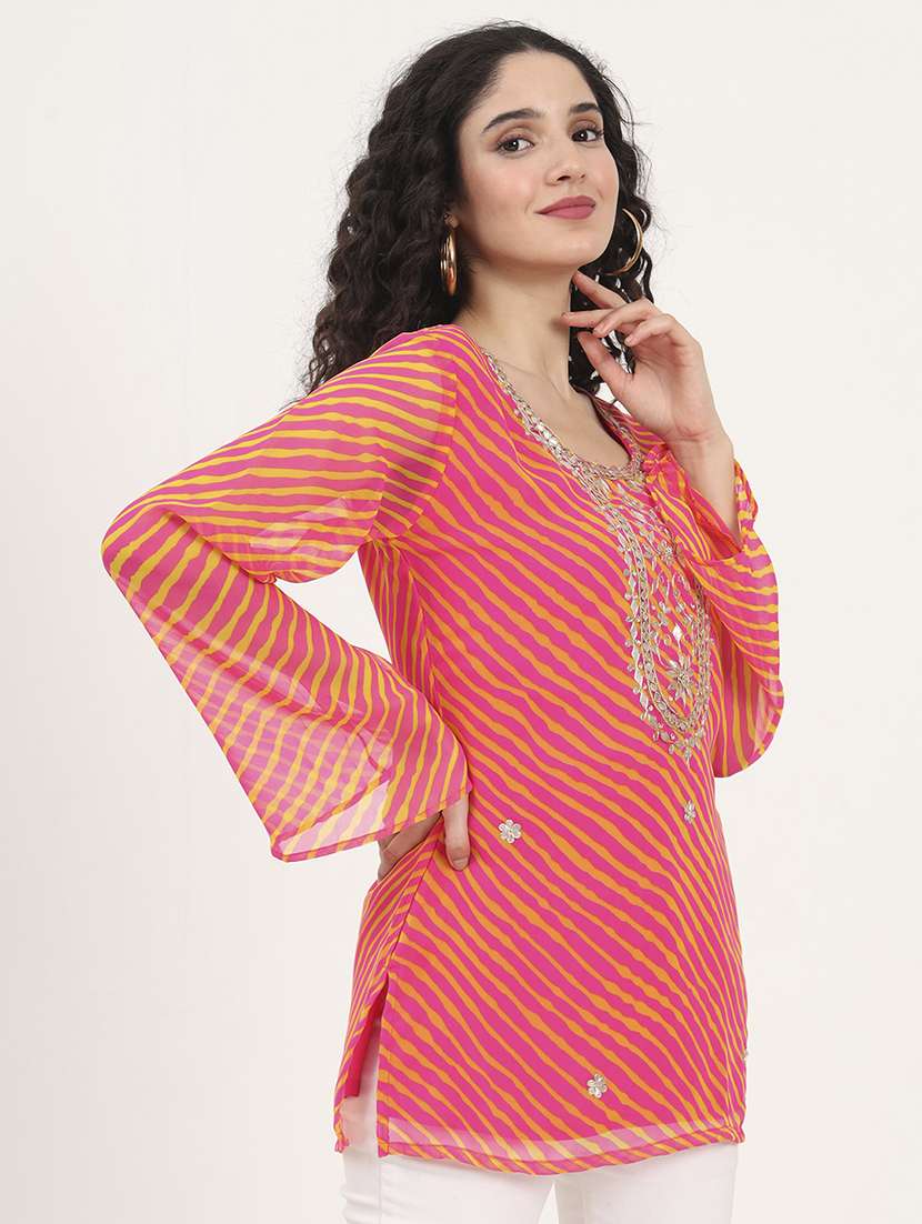 women embellished bell sleeves straight kurti - 21881704 - Standard Image - 3