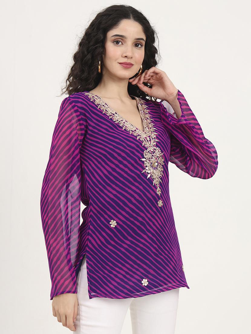 women embellished bell sleeves straight kurti - 21881705 - Standard Image - 3