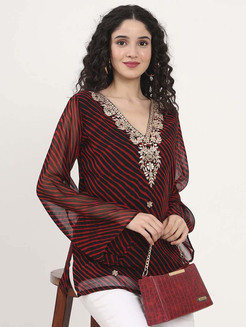 women embellished bell sleeves straight kurti - 21881706 - Zoom Image - 0