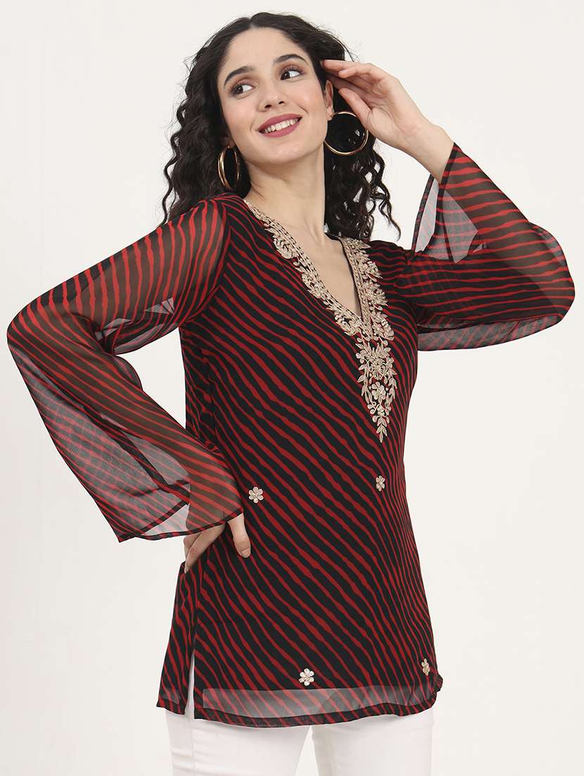 women embellished bell sleeves straight kurti - 21881706 - Standard Image - 3