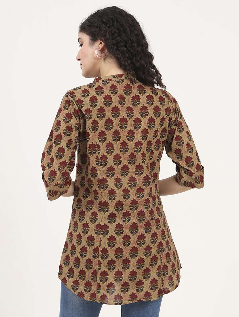 women printed roll-up sleeves kurti - 21881711 - Standard Image - 3