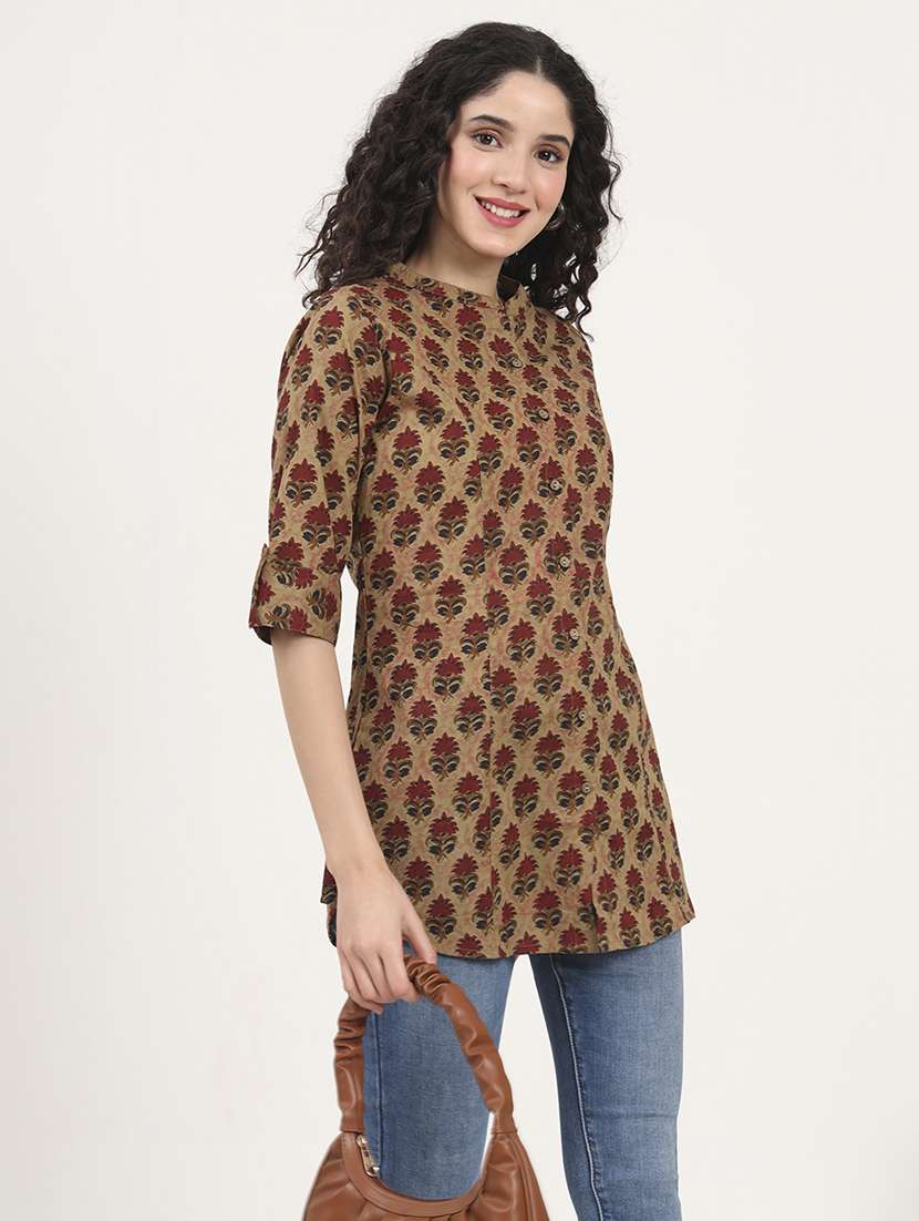 women printed roll-up sleeves kurti - 21881711 - Standard Image - 5
