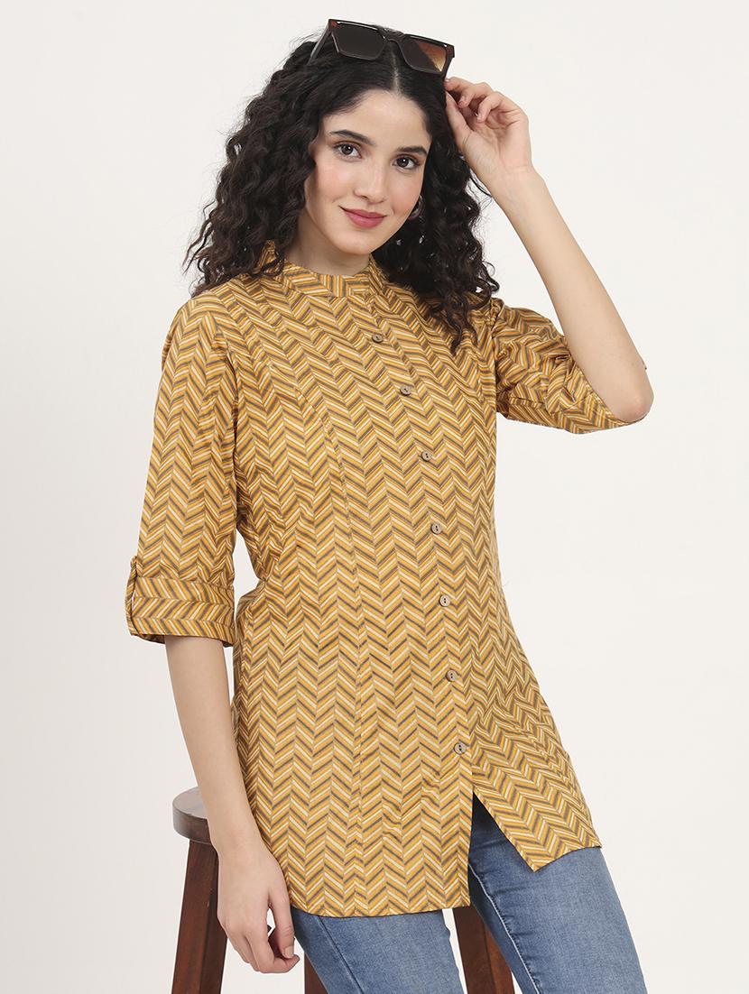 women printed roll-up sleeves kurti - 21881716 - Zoom Image - 0