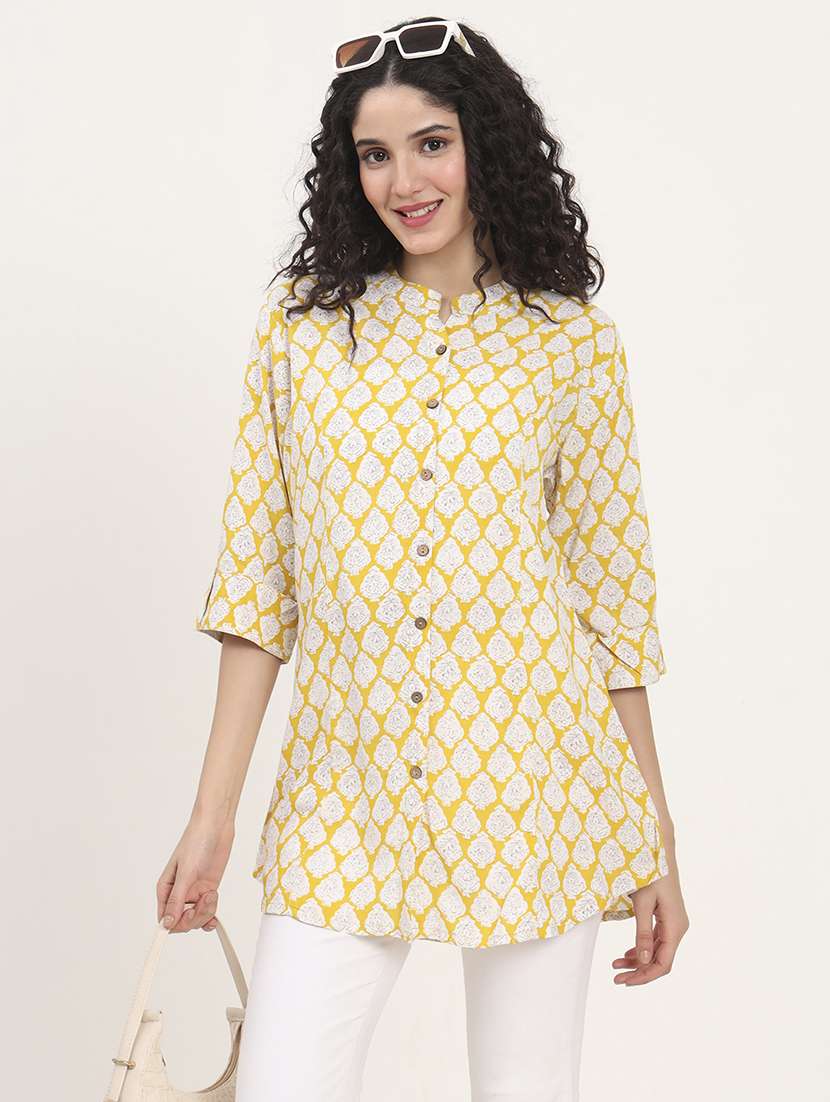 women printed roll-up sleeves kurti - 21881717 -  Zoom Image - 0