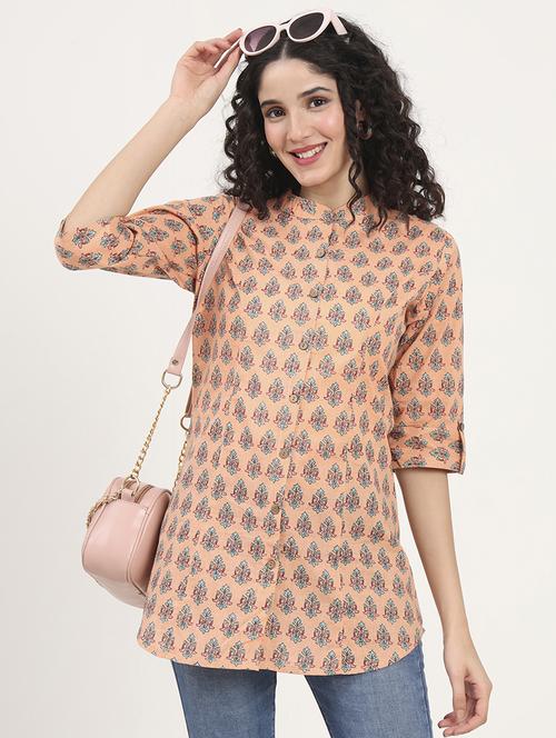 women printed roll-up sleeves kurti - 21881718 - Standard Image - 0