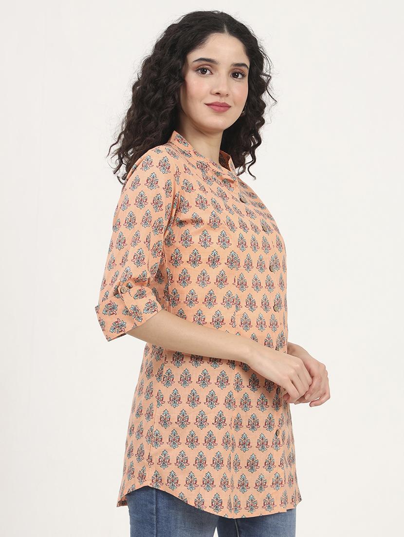 women printed roll-up sleeves kurti - 21881718 - Standard Image - 3