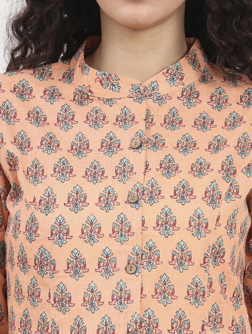 women printed roll-up sleeves kurti - 21881718 - Standard Image - 5