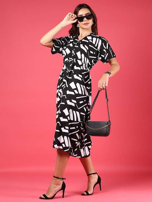 women printed short sleeve a-line dress - 21881838 - Standard Image - 0