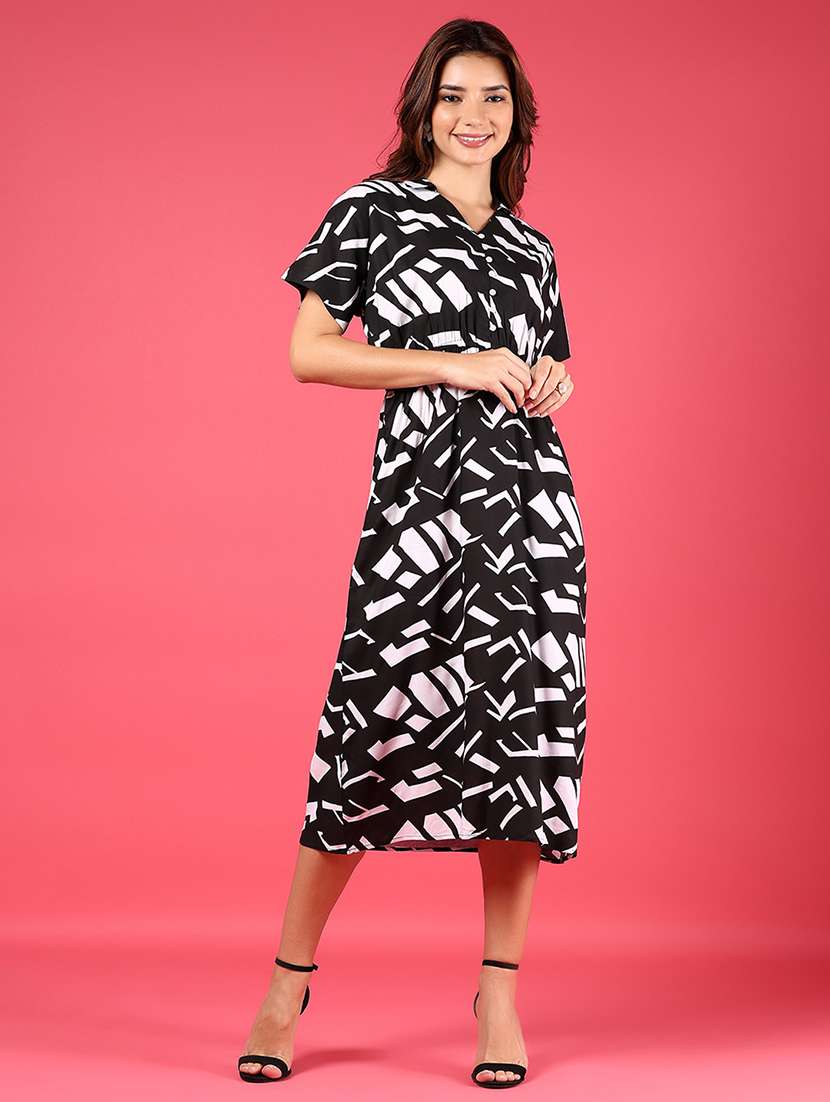women printed short sleeve a-line dress - 21881838 - Standard Image - 3