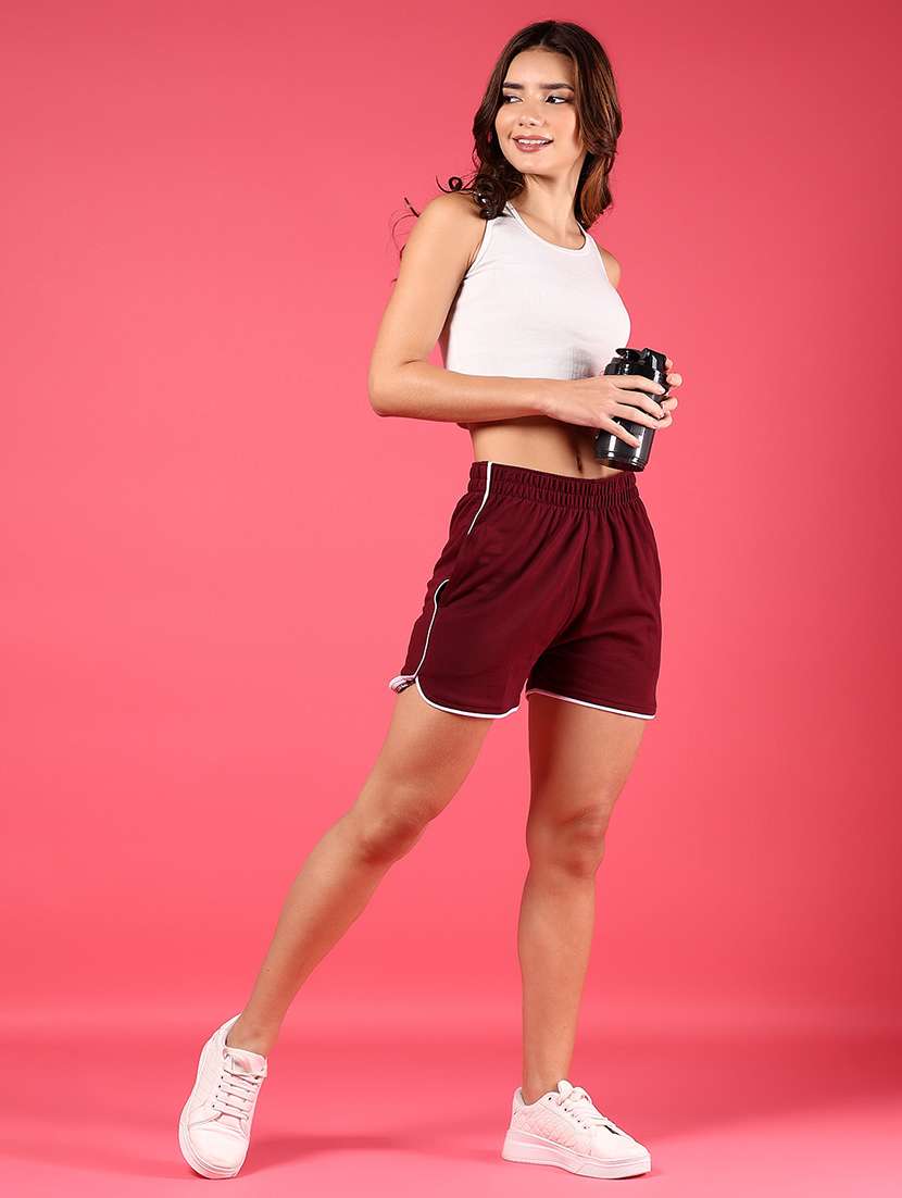 women maroon solid mid rise short - 21881841 -  Standard Image - 5