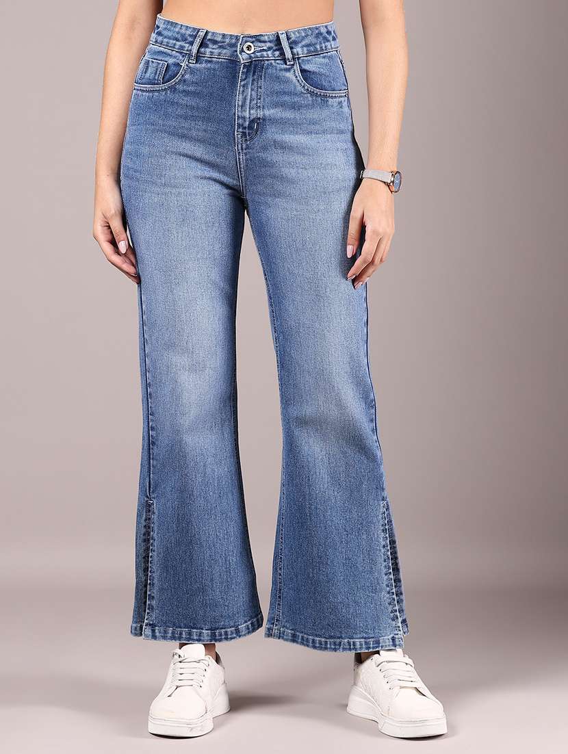 women solid mid rise bootcut jean