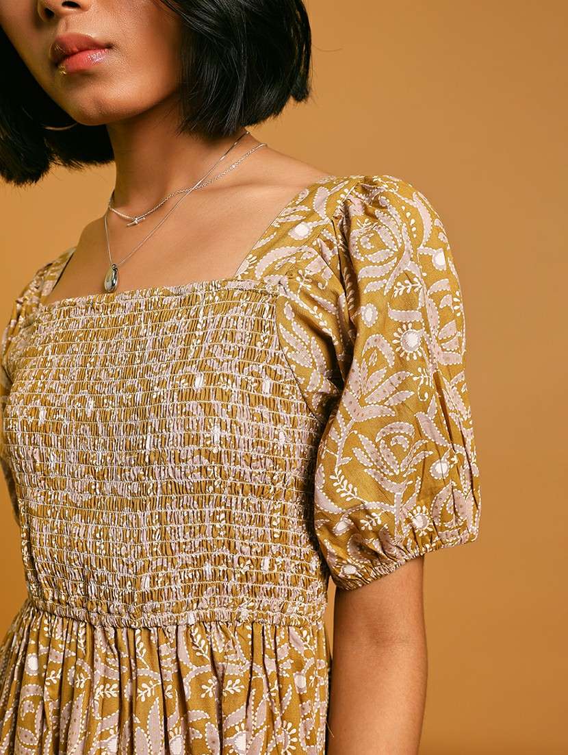 women printed puff sleeve fit & flare ethnic dress - 21881881 -  Standard Image - 5