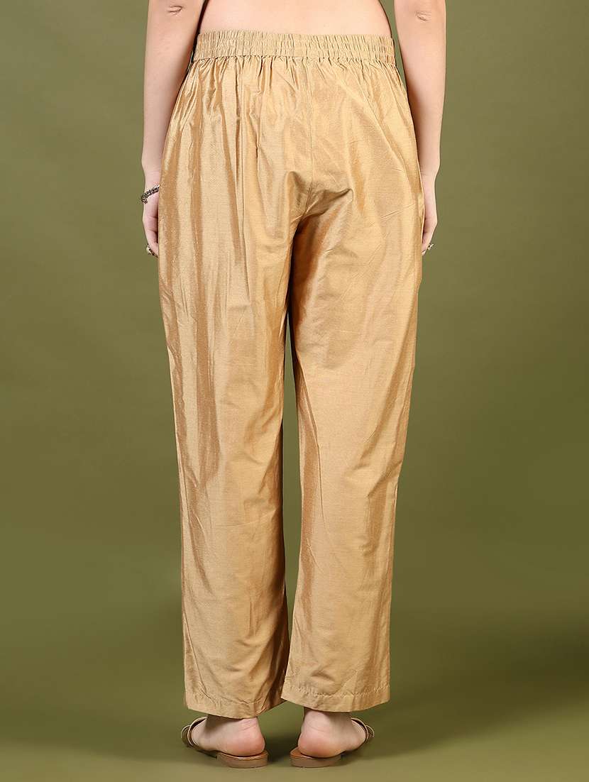 women gold solid mid rise straight tapered pant - 21881891 -  Standard Image - 3