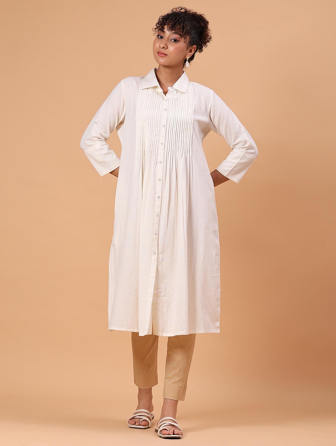 women white solid collared a-line kurta - 21881897 - Zoom Image - 0