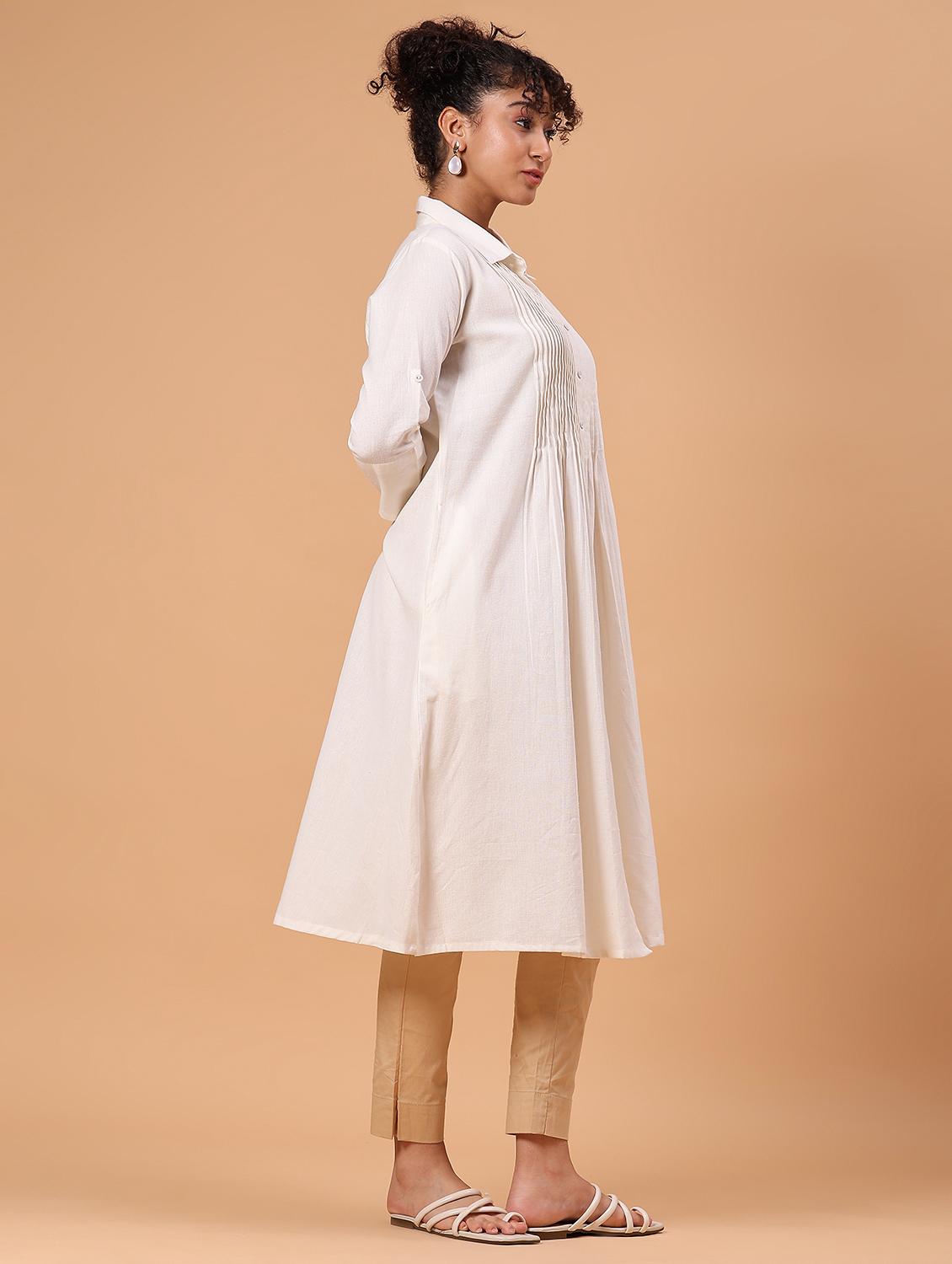 women white solid collared a-line kurta - 21881897 - Standard Image - 5