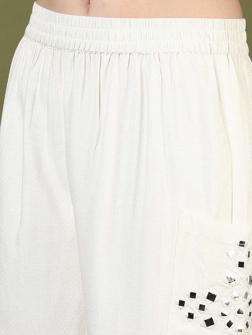women off white mirror work mid rise palazzo - 21881902 - Standard Image - 3