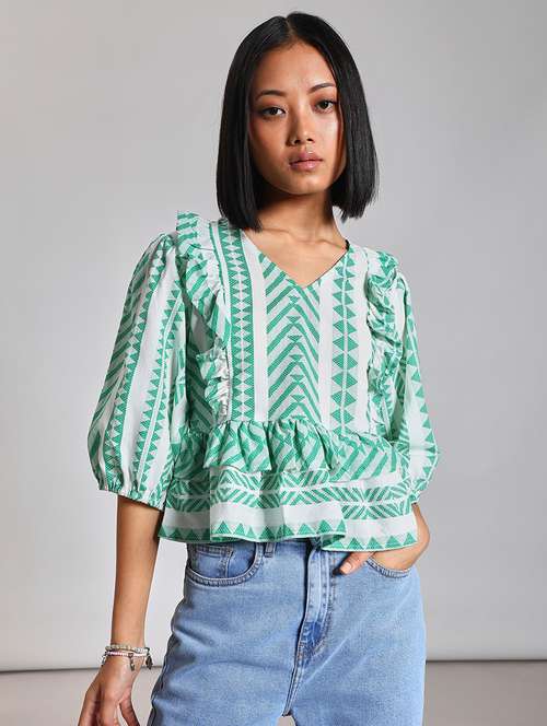 women self design puff sleeve top - 21881907 -  Standard Image - 0