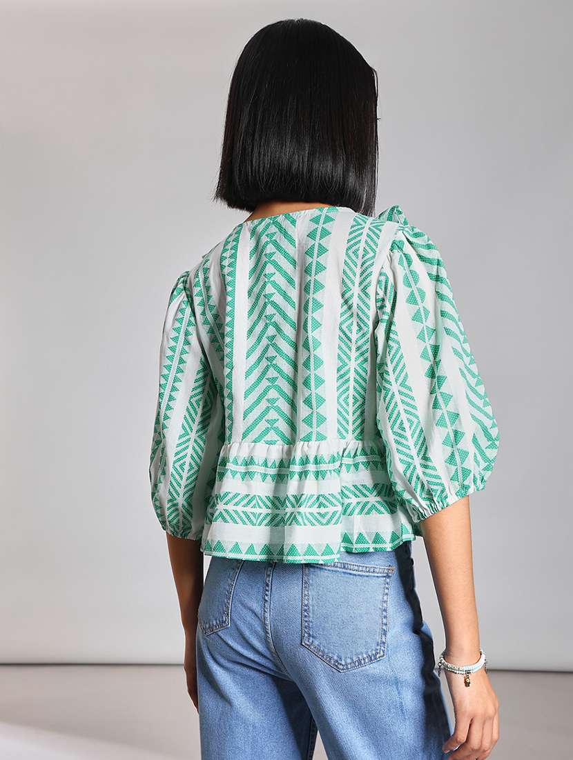 women self design puff sleeve top - 21881907 -  Standard Image - 3