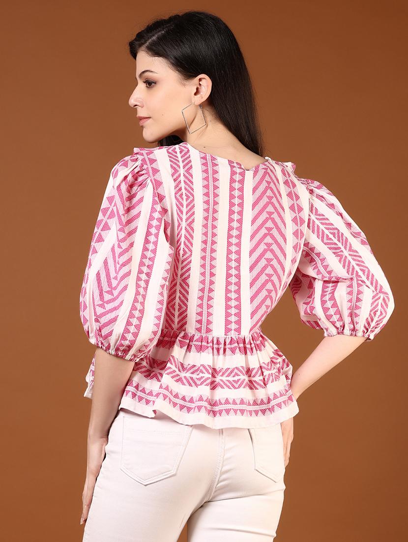 women printed puff sleeve peplum top - 21881908 - Standard Image - 3