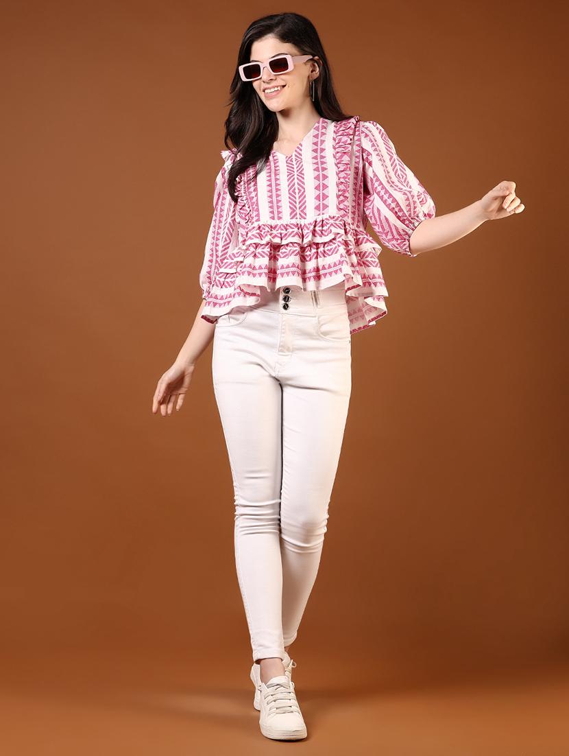 women printed puff sleeve peplum top - 21881908 - Standard Image - 5