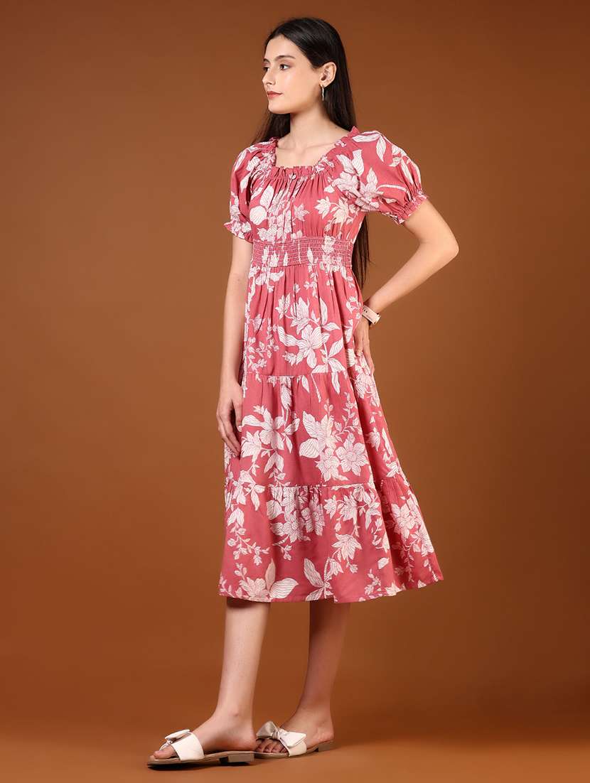 women floral printed puff sleeve tiered dress - 21881911 - Standard Image - 3