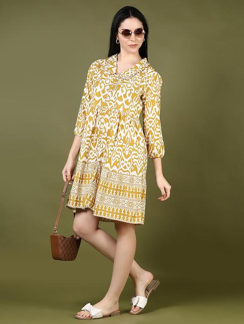 women yellow printed collared a-line dress - 21881912 -  Standard Image - 0