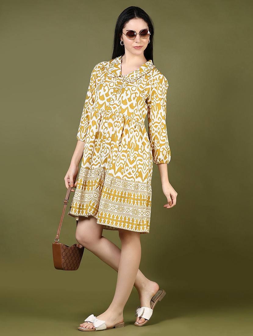 women yellow printed collared a-line dress - 21881912 -  Zoom Image - 0