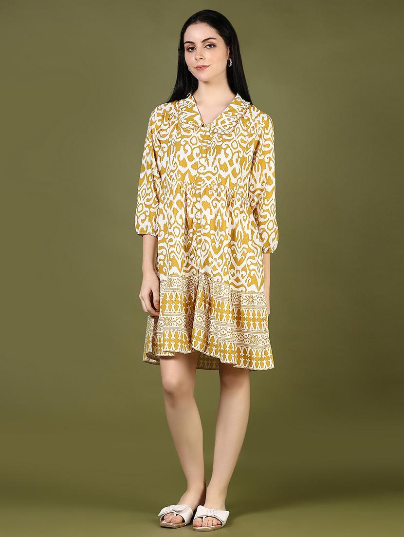 women yellow printed collared a-line dress - 21881912 - Standard Image - 3