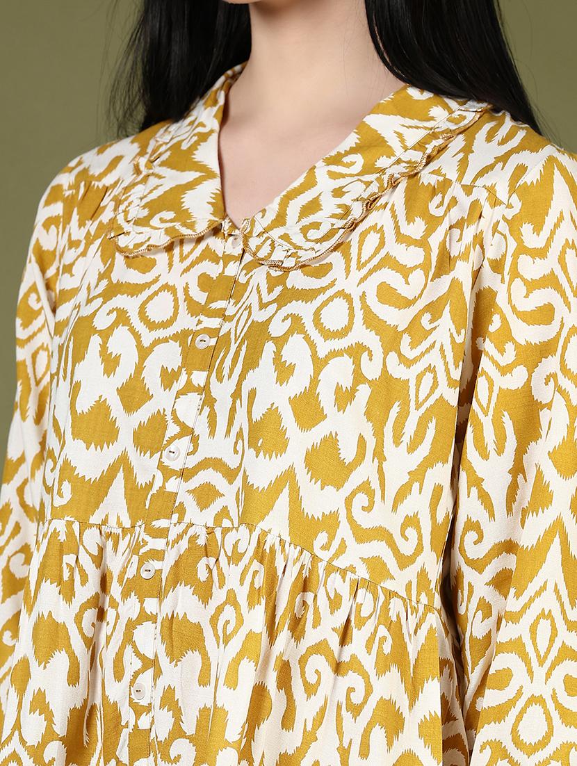 women yellow printed collared a-line dress - 21881912 - Standard Image - 5