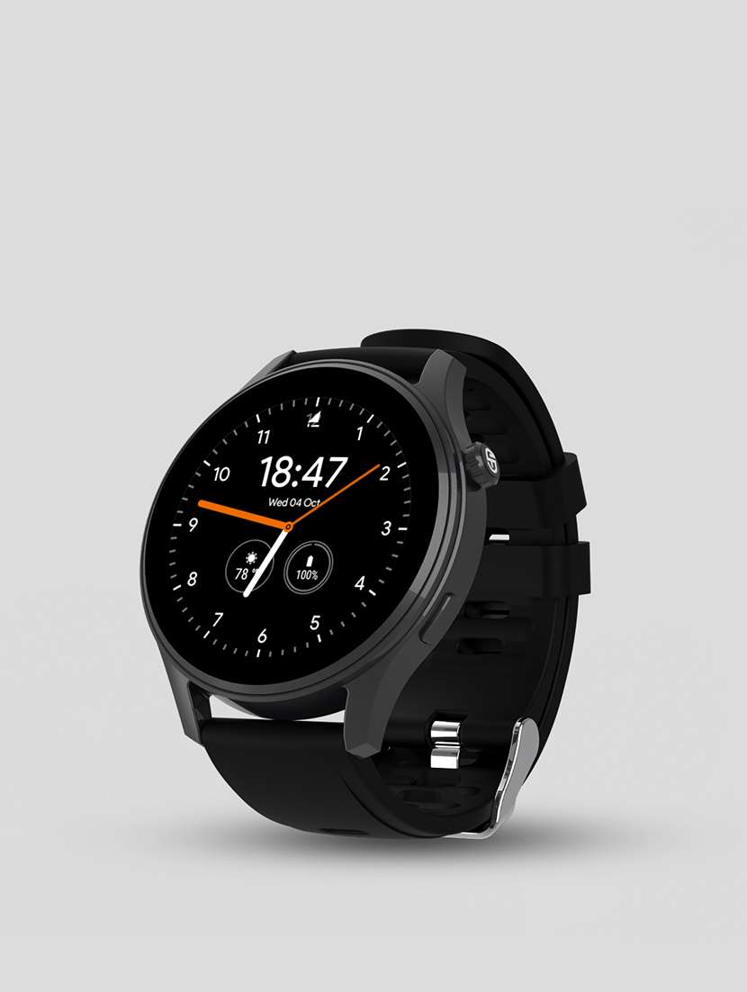 snapup elite bluetooth calling round dial metallic smartwatch (electric black)