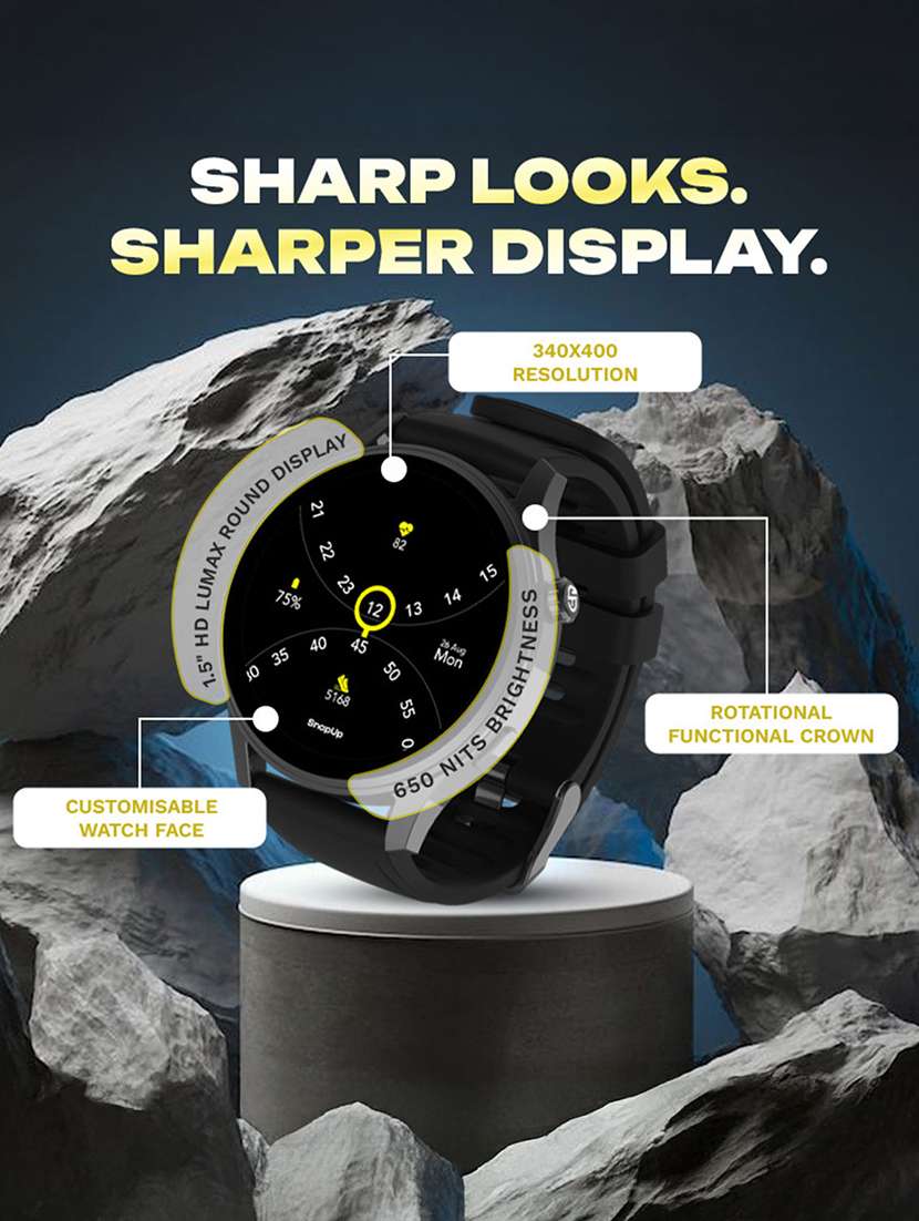 snapup elite bluetooth calling round dial metallic smartwatch (electric black) - 21882714 -  Standard Image - 3
