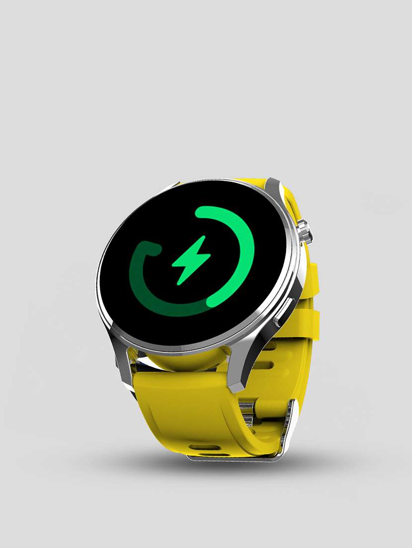 snapup elite bluetooth calling round dial metallic smartwatch (silver yellow)