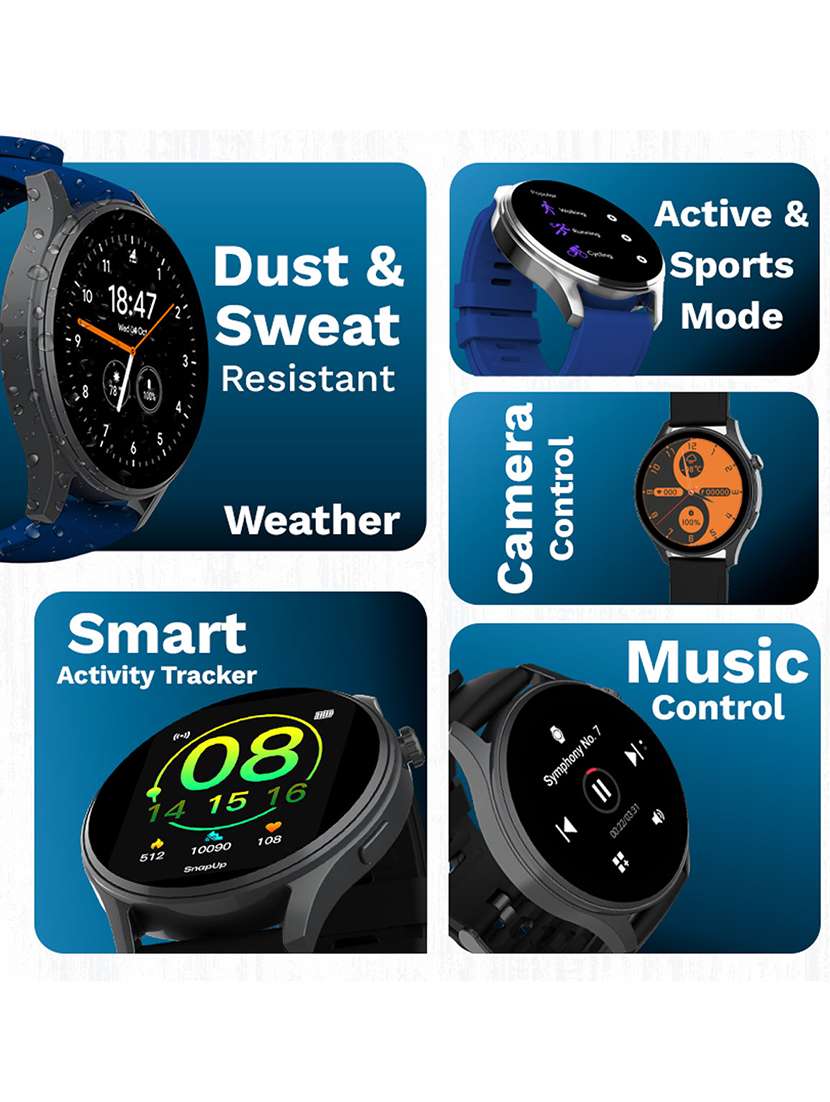 snapup elite bluetooth calling round dial metallic smartwatch (black blue) - 21882718 -  Standard Image - 3
