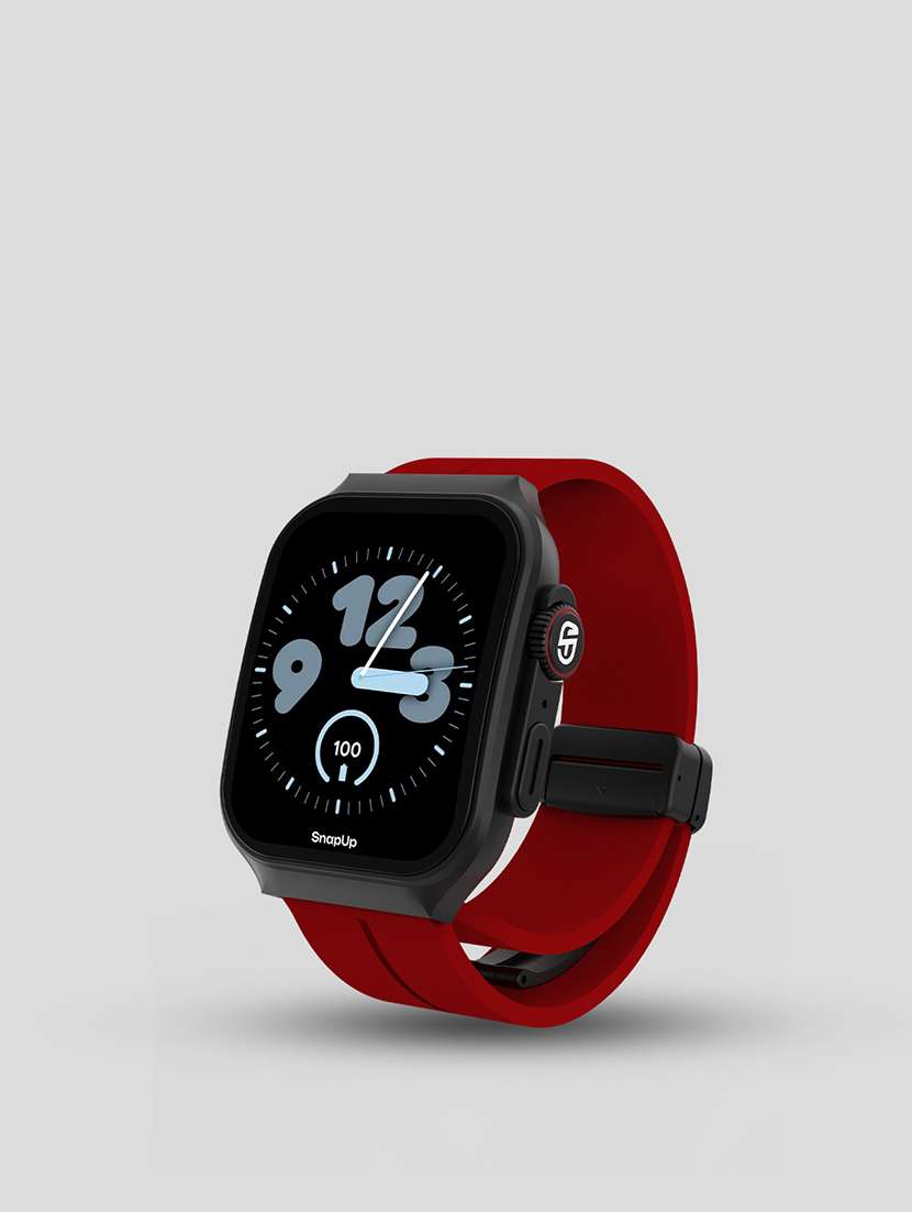 snapup arc x bluetooth calling curved amoled smartwatch (black red)