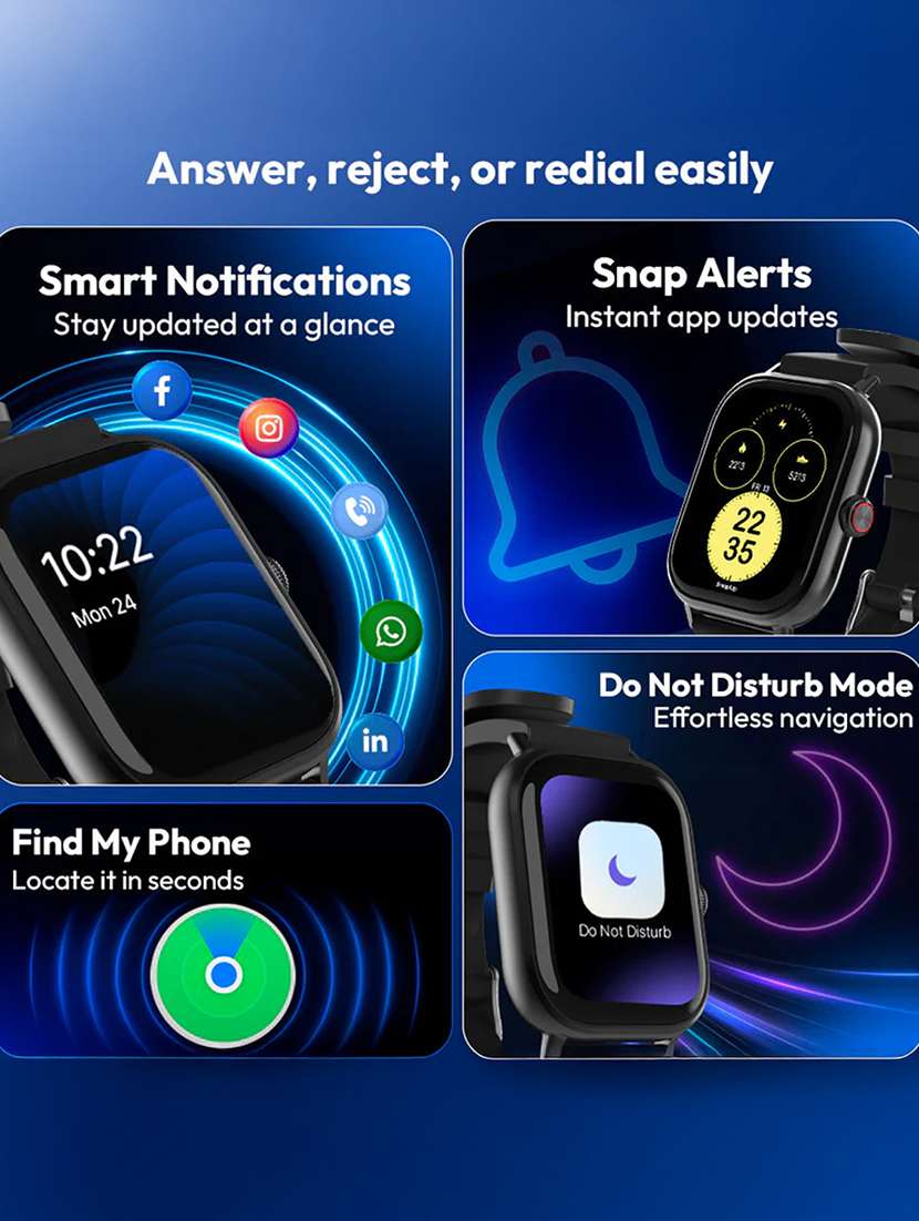 snapup horizon go bluetooth calling smartwatch (jet black) - 21882726 -  Standard Image - 3