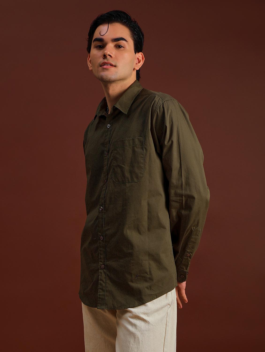 olive cotton casual shirt - 21885280 - Standard Image - 5